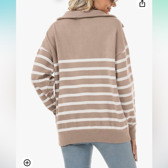 Striped Sweaters Half-Zip Long Sleeve Oversized Pullover - Picture 4 of 12